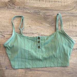 Aerie Green Ribbed Scoop Swim Top